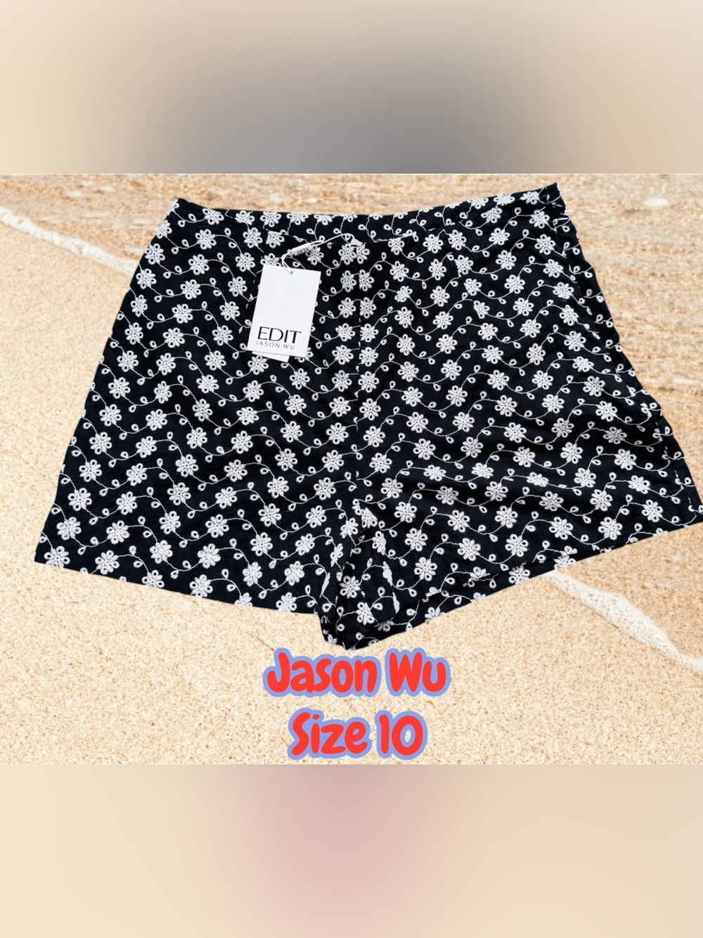 Jason Wu Black White Floral Lace High-Waist Shorts designer festival Luxery boho